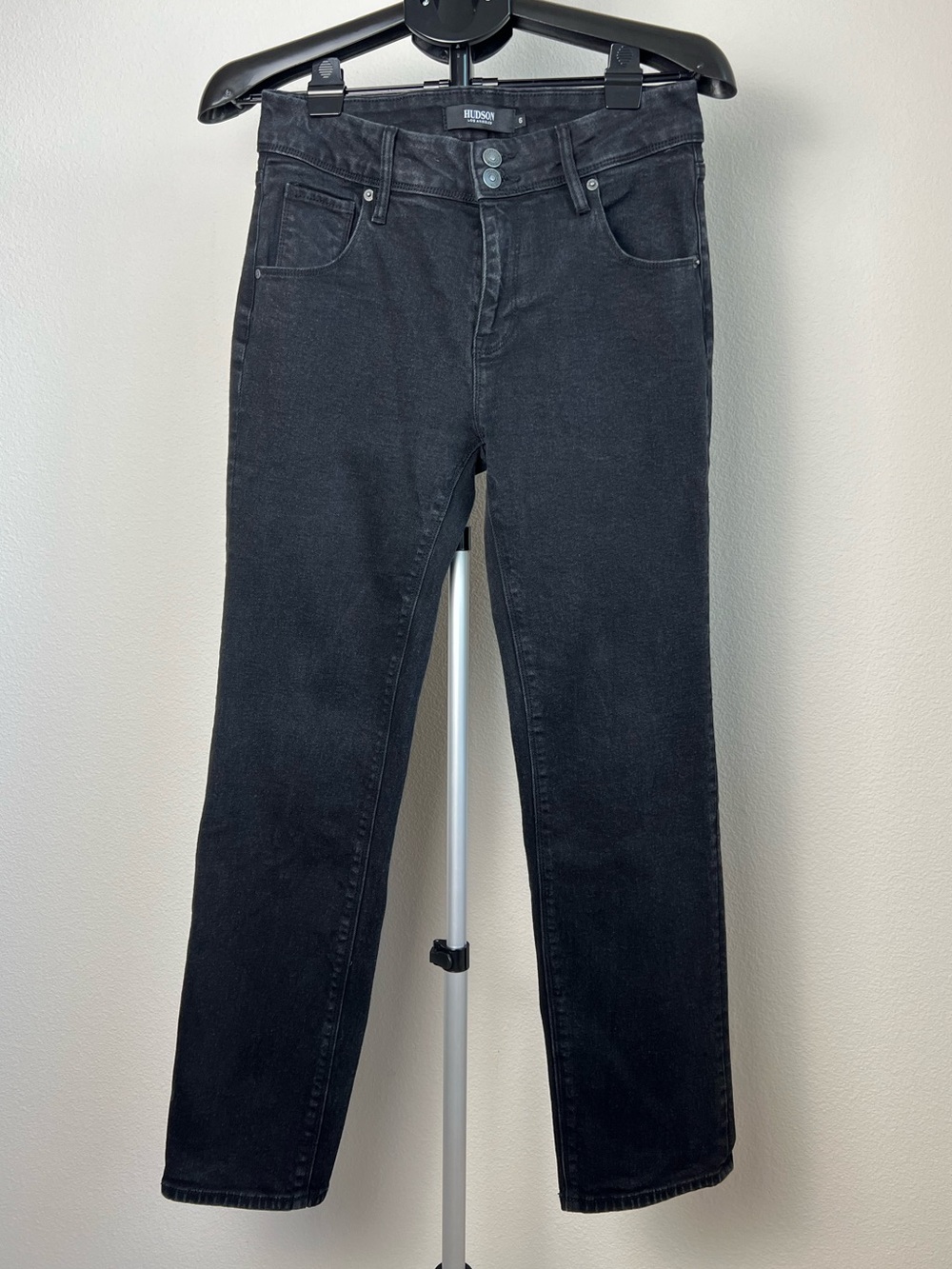Hudson Jeans Black Mid Rise Straight Leg Button Flap Stretch Jeans Sz‎ 6